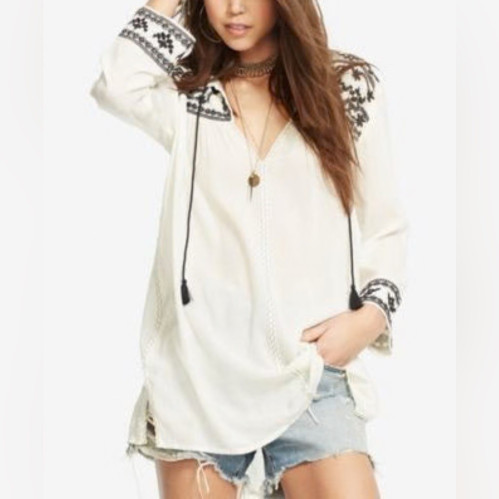 Zara Ivory Blouse with Dark Embroidery
